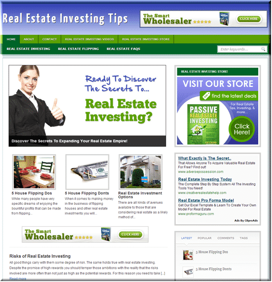 Real Estate Investing PLR blog with done-for-you content and graphics for instant setup