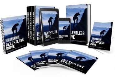 Relentless Drive PLR digital product video thumbnail showing grit and resilience concepts
