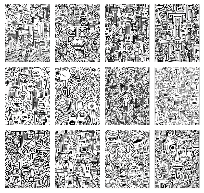 Relaxing stress relief coloring book pages with intricate patterns for PLR resell