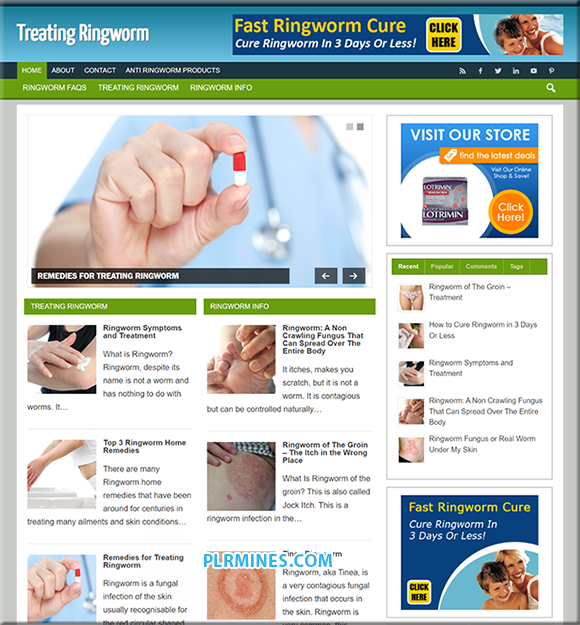 Ringworm Treatment pre-built PLR blog with resell rights – digital download for niche marketing