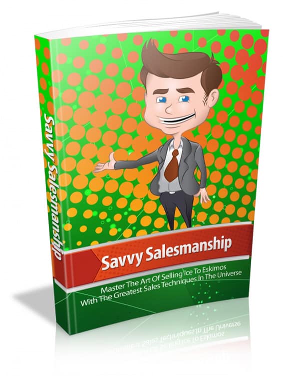 Savvy Salesmanship - Digital book cover with sales psychology secrets and PLR resell rights