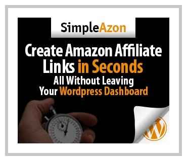 Simple Azon plugin screenshot showing WordPress dashboard affiliate link creation tool