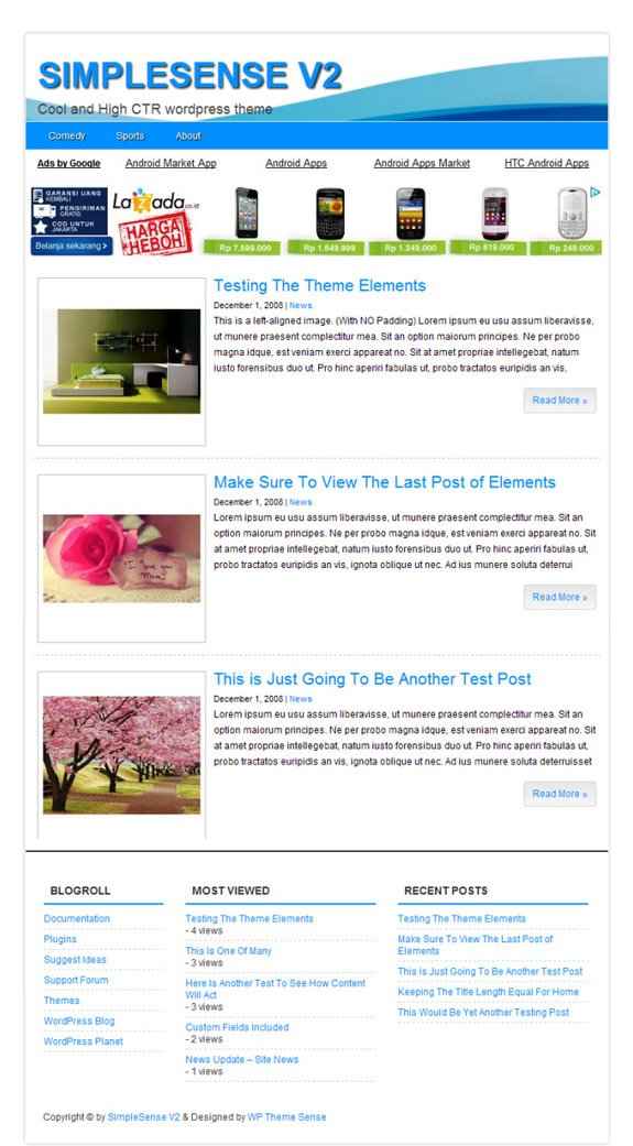 SimpleSense V2 WP Theme - high CTR WordPress theme for AdSense earnings with PLR rights