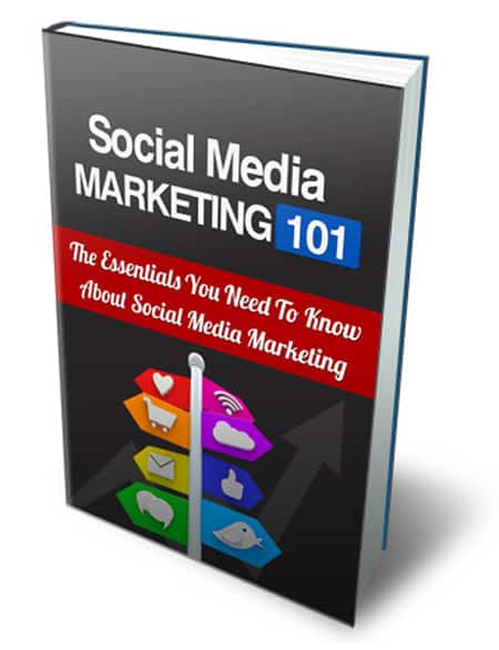 Social media marketing digital guide with PLR and MRR resell rights, featuring a social media icons graphic