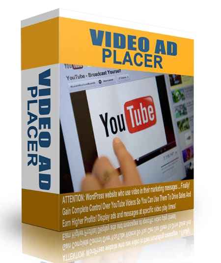 Video Ad Placer WordPress plugin dashboard showing ad placement controls and resell rights available as digital download