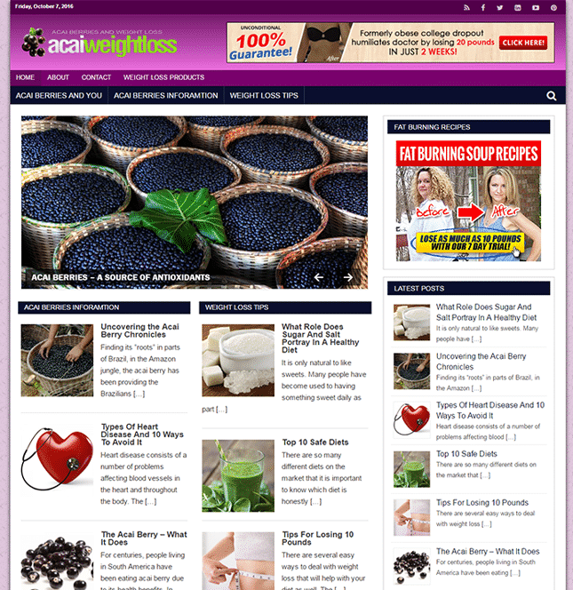 Weight Loss Acai PLR blog with ready-made WordPress site and digital resell rights
