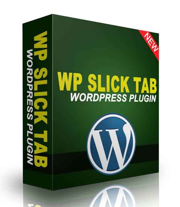 WP Slick Tab Plugin interface showing a sliding tab with content, PLR digital download product with resell rights