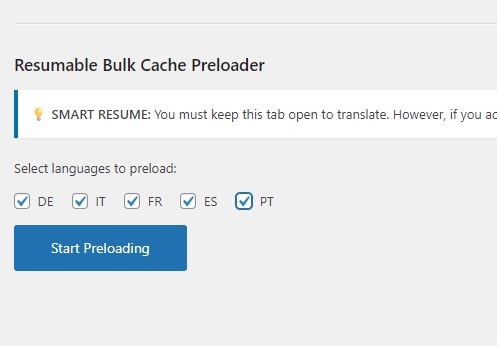 Bulk Cache Preloader Interface